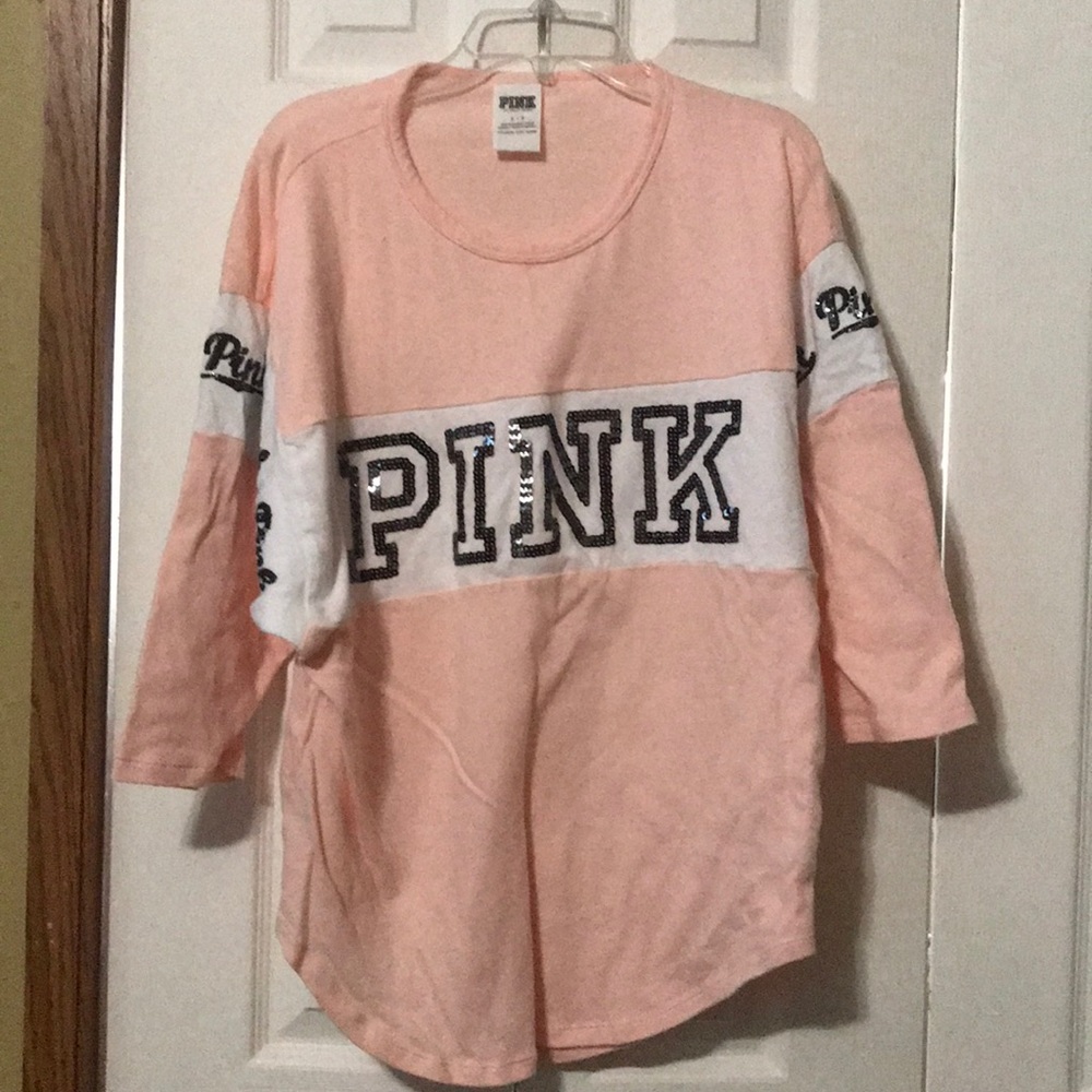 Pink VS | sequined 3/4 sleeve tee